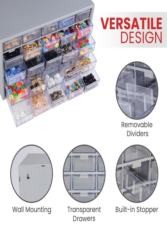 Alkon Plastic ACO 25 Polypropylene Component Organiser With 25 Drawers, Small Parts Grey Storage Jewellery | Craft | Sewing Cabinets | Screws | Nuts | Bolts | Tool Organiser | DIY | Clinic | Hospital - Image 2
